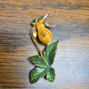 Vintage Enamel Fruit & Leaf Brooch in Green and Yellow